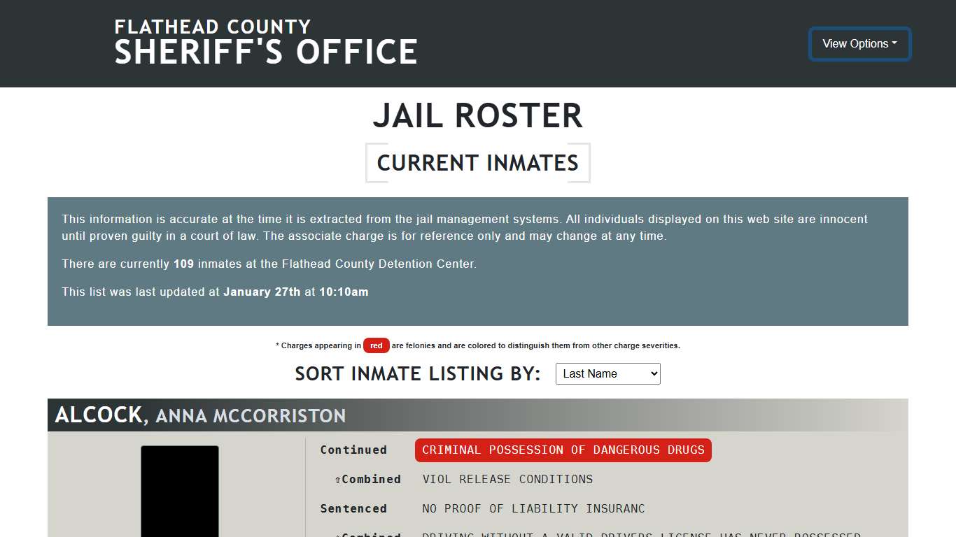 Flathead County Sheriff's Office - Jail Roster
