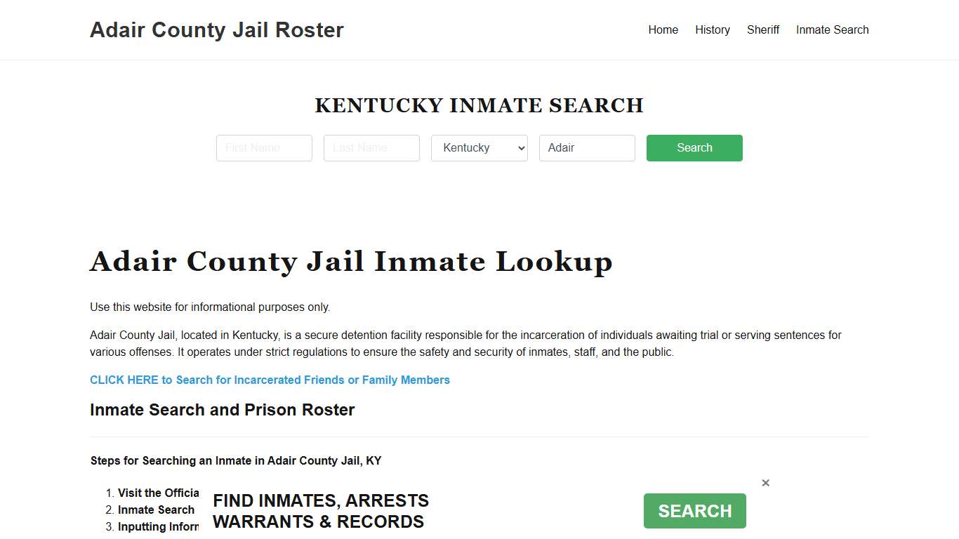 Adair County Jail Roster Lookup, KY, Inmate Search