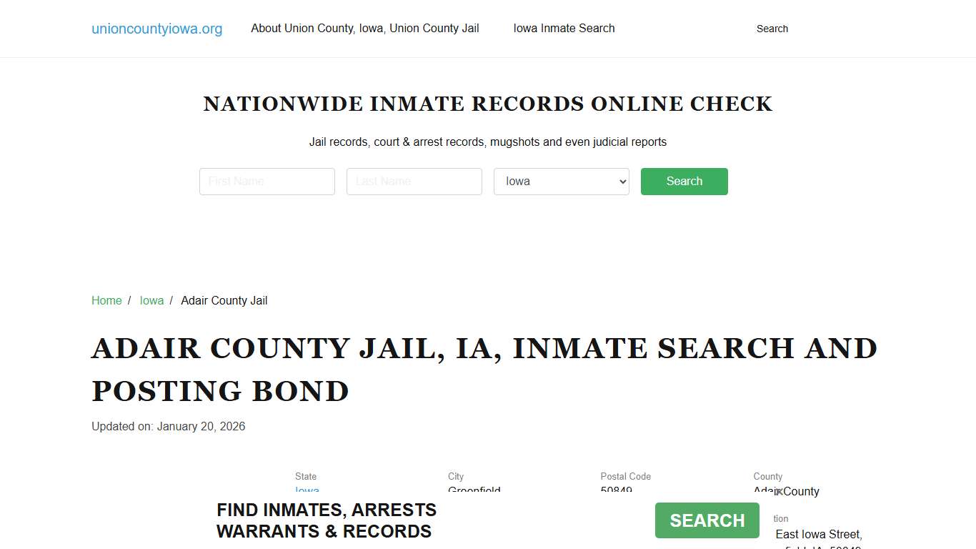 Adair County Jail, IA, Inmate Search, Visitations